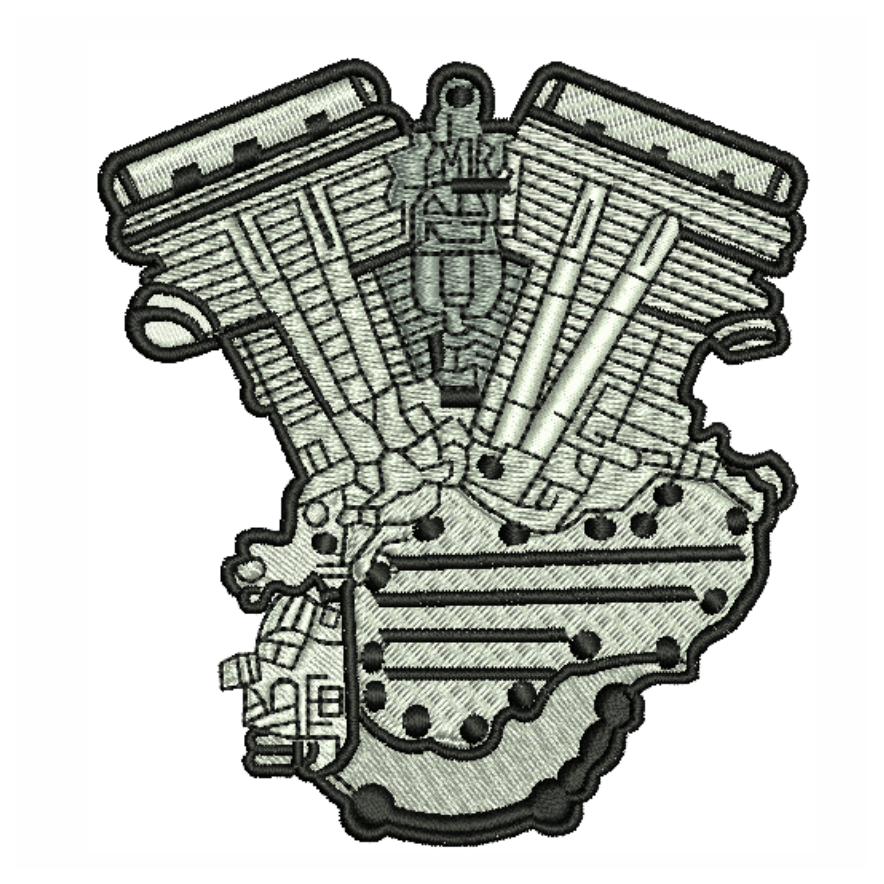 Machine Embroidery Steam Engine Eatsy V-twin V2 Motor Embroidery Design 3 Sizes - Biker Harley Motorblock ...