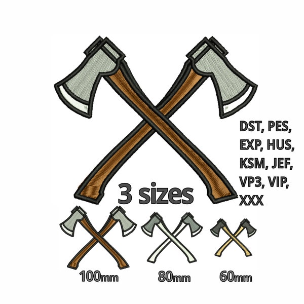 Crossed Axes Embroidery Design Lumberjack - 3 sizes - Woodsworker logo Wood Axes Forest Nature Machine Embroidery file for Wood craft