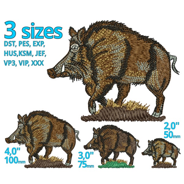 WILD HOG embroidery design 3 sizes REAL Wildhog machine embroidery file - Wild Boar forest wood animals Hogzilla Hunting Hunter Logo