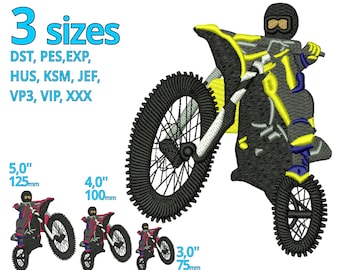 Diseño de bordado Motocross 3 tallas - Archivo de bordado de máquina de enduro -Racing Dirt bike Rider Speedjunky Motorbike Biker