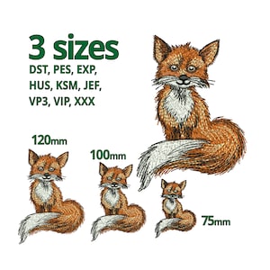 Diseño de bordado de zorro 3 tamaños / Archivo de bordado de máquina de zorro real bonito bosque animal Arte dibujo - Idea de habitación de niños - Descarga instantánea Mini Fox