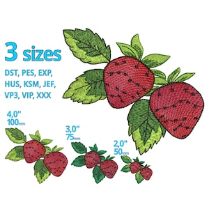 Strawberry Embroidery design | Lovely real Strawberry with leafes machine embroidery file sweet fruit drawing decoration statement piece