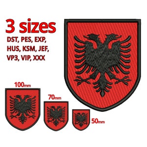 Embroidery design of Albania Coat of arms 5 sizes Albanian Eagle machine embroidery file - Skedar qendisje Albania Double Eagle Sigil Patch