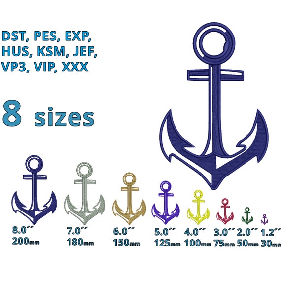 Anchor Embroidery Design 8 Sizes Boat Anchor Machine Embroidery