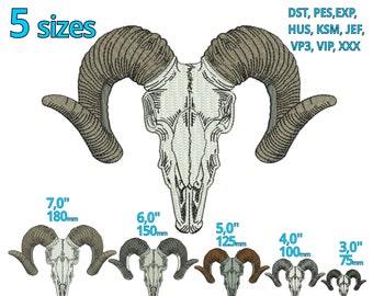 ZIEGENKOPF Stickdatei 5 Größen - Ziegenschädel Kopf Stickdatei - Western Cowboy Jagd Deko Logo