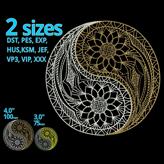 Ying Yang embroidery design |  Yin Yang Mandala machine embroidery file | Yoga mediation TCM Tuina symbol outline pattern drawing
