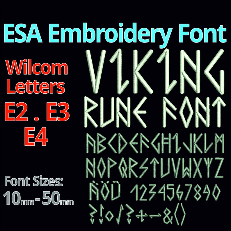 E2 Lettering Norse Viking Rune ESA Font | Wilcom Nordic Font File| Works With E2 E3 ...