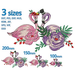 Flamingo Embroidery Design 3 sizes- Relationship Wedding Couple Flamingo Love Birds Drawing Machine Embroidery file Instant Download
