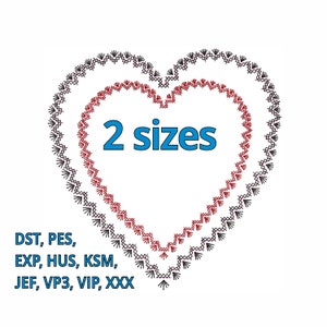 Embroidery design Heart with Cross Stich effect 2 Sizes crossstich look -Heart shape Machine embroidery program - Instand Download