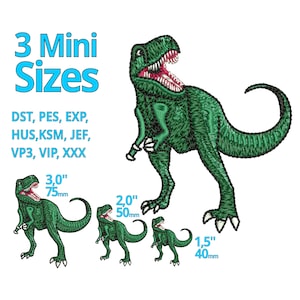Mini Dino embroidery designs | 3 small sizes | little Dinosaur T-Rex machine embroidery file Rex Trex for Kids | Jurassic Tyrannosaurus
