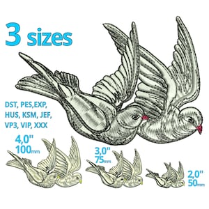 Doves Embroidery Design 3 sizes- real Turtle Doves Machine Embroidery file - Wedding Couple flying celebration peace doves decoration