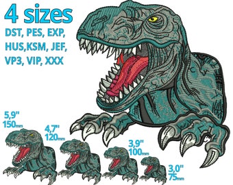 T-Rex Dino embroidery designs | 4 sizes | Dinosaur T-Rex machine embroidery file Angry Rex Trex for Kids | Tyrannosaurus Dino Head