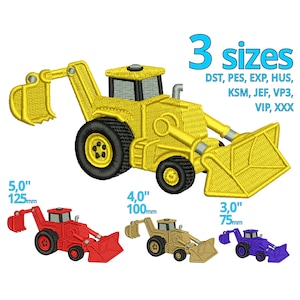 Backhoe Excavator embroidery designs | 3 sizes | Mini construction excavator Tractor machine embroidery file  toys vehicles stiching