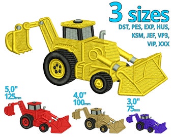 Backhoe Excavator embroidery designs | 3 sizes | Mini construction excavator Tractor machine embroidery file  toys vehicles stiching