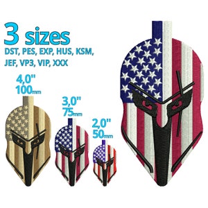 Sparta Helmet embroidery design 3 sizes - USA Flag Army machine embroidery file America Soldier head Shape United States of America
