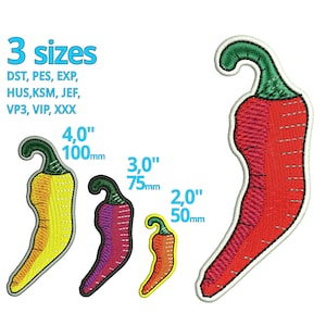 Pepper embroidery design | 3 sizes | Chili machine embroidery file Hot chili pepper digital cooking bbq grilling lifestyle statement piece