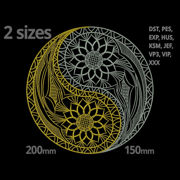 Yin Yang embroidery design |  Ying Yang Mandala machine embroidery file | Yoga mediation TCM Tuina symbol outline pattern drawing