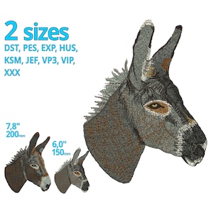 Real Donkey head embroidery design 2 sizes |  authentic donkey machine embroidery file farm animal Art - Instant download
