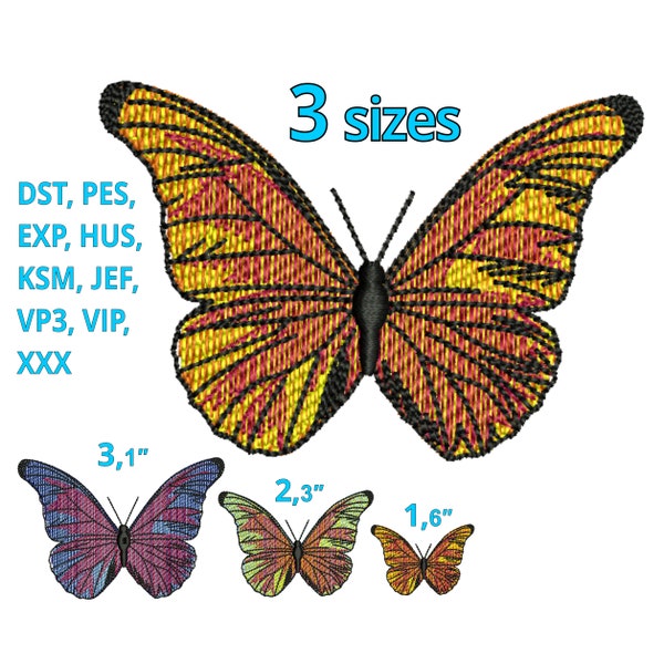 Colorful BUTTERFLY embroidery design 3 sizes- cute lovely butterflies - Orange Yellow Blue Butterfly Tattoo drawing meadow Decor Art