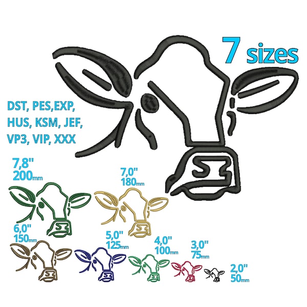 Cow Embroidery design 7 sizes - Simple Cow head machine embroidery file Farmer Milk cows cartoon silhouette Logo