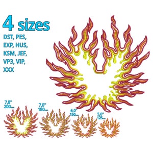 Fire Egale embroidery file - 4 sizes - flaming Phoenix machine embroidery design - big flames bird shape Fire demon logo motif