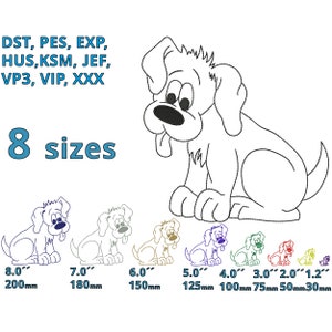 Hund Stickdatei 8 Größen Cartoon Hund Maschinenstickerei Datei Hund Skizze Zeichnung Motiv