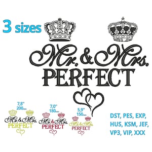 Mr. and Mrs. Perfect Embroidery Design 3 sizes- Wedding Machine Embroidery file Mr & Mrs for Pillow planket Towels Bride gift - Hen Party