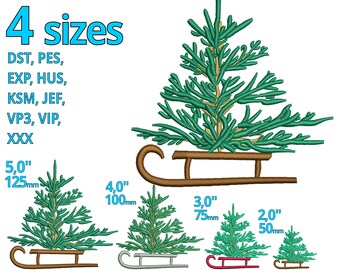 Winter Sled ricamo design 4 taglie - Santa Sled albero di Natale macchina ricamo file Vintage Retro Ski tovagliolo decorazione stiching