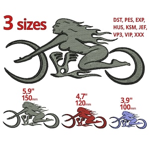 Biker embroidery design 3 sizes - Women Female Motorcycle Rider machine embroidery file - Devilish Lady Feminist Speedjunky Motorbike