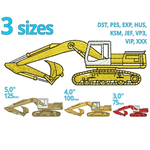 Excavator embroidery designs | 3 sizes | Mini construction excavator machine embroidery file  toys vehicles stiching