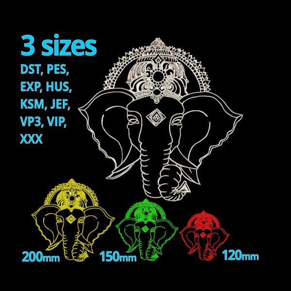 Mandala Elephant Embroidery design 3 SIZES - Boho Elefant Tribal Motiv Outline BOHEMIAN Silhouette machine Embroidery file Thai Style