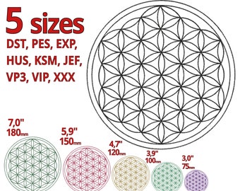 Flower of life Embroidery Design 5 sizes - Zen Buddha - Tree of life- buddhism symbol Ying yang Floarl machine embroidery file Nature