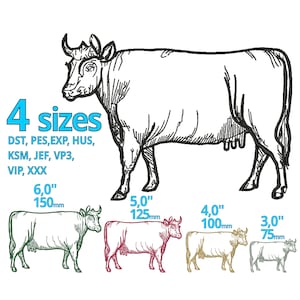 COW embroidery design 4 sizes - Farmer Milk Cow machine embroidery file - Small simple Farming comic Logo decoration