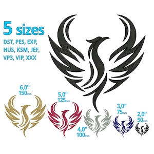 Phoenix embroidery design - 5 sizes - Mini & Big flaming Phoenix Logo Fire Egale machine embroidery design - bird shape logo motif