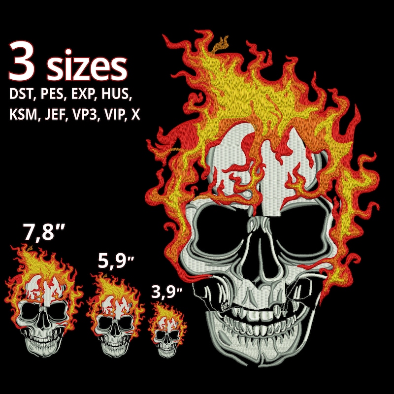 Burning Skull Embroidery - Etsy
