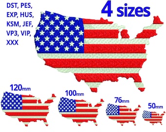 USA Flag embroidery design 4sizes - America machine embroidery file continent Banner Country Shape United States of America