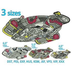 Space ship embroidery designs | 3 sizes | Comic Rocket machine embroidery file Anime Enterprise Star ship trek Logo Austronaut