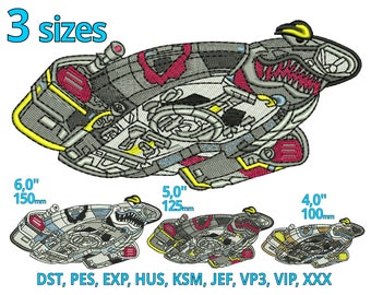 Space ship embroidery designs | 3 sizes | Comic Rocket machine embroidery file Anime Enterprise Star ship trek Logo Austronaut
