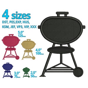 May include: Four different sizes of a black grill with a round top and three legs. The grill is shown in four different colors: red, tan, blue, and green. The sizes are 5.0 inches (125 mm), 4.0 inches (100 mm), 3.0 inches (75 mm), and 2.0 inches (50 mm).