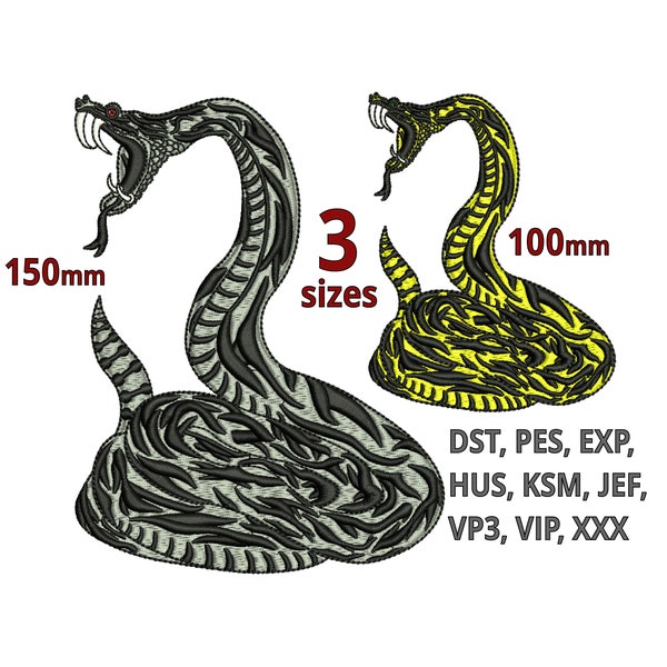 SNAKE Embroidery design 3 Sizes Instand download - Rattlesnake machine Embroidery file - Texas tropical Safari Snake Animal Kingdom