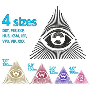 Eye of providence embroidery design 4 sizes - masonic symbol pyramide machine embroidery file Illuminati Logo