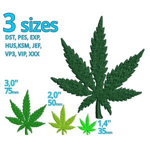 Cannabis leaf machine embroidery file 3 sizes - Tiny small Marijuana Leaf Weed embroidery design Hemp - Small shop Logo decoration