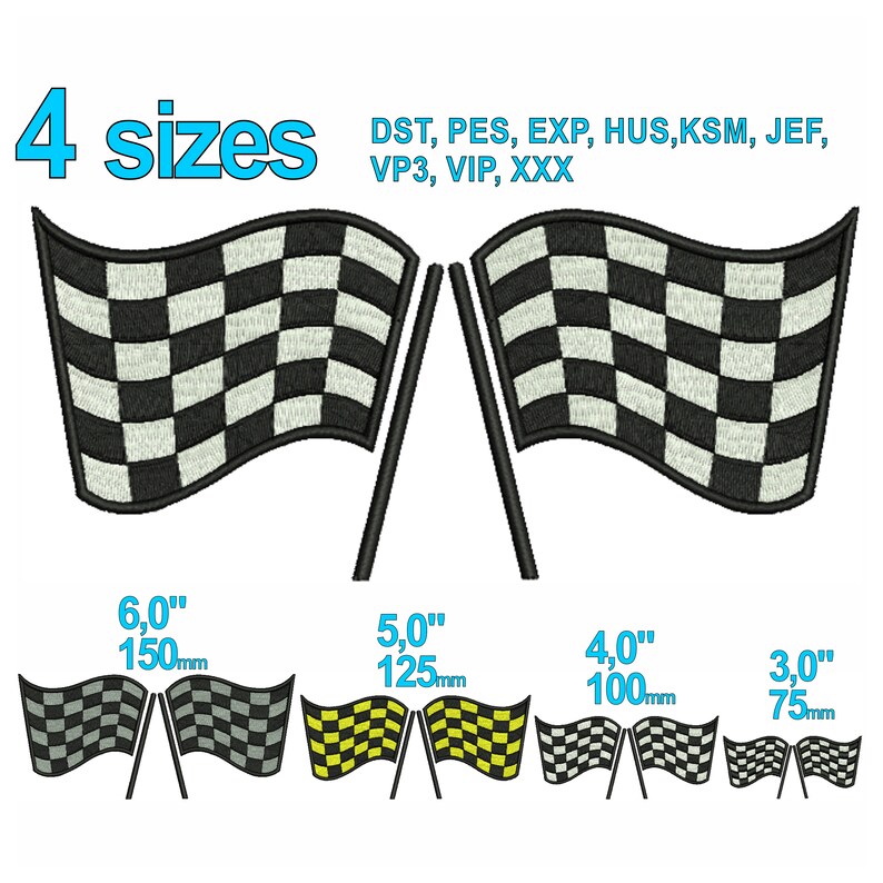 Racing Flags Embroidery Design 4 Sizes - Race Finish Line Flags Machine ...