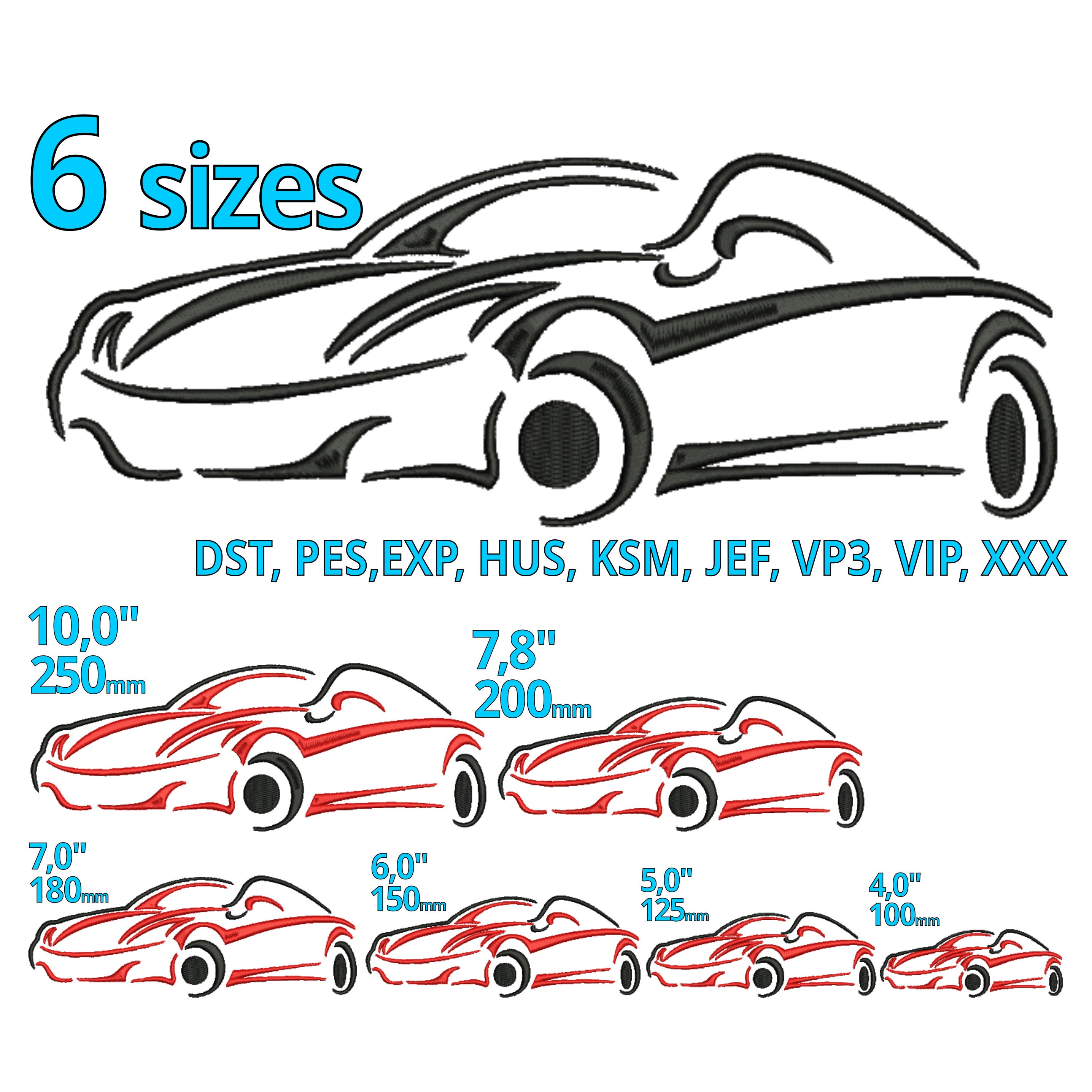 Sport Car Embroidery Design 6 Sizes, Racing Car Machine Embroidery File ...