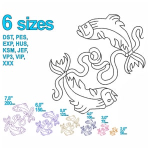 Zodiac embroidery sign | 7 sizes Pisces Embroidery Design | Zodiac machine embroidery file | figures symbols digital download