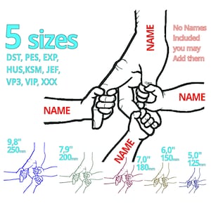 Hands Father and Children embroidery file - 5 Sizes Dad & Kids Hands on fingers as Father gift idea Fathersday Embroidery design