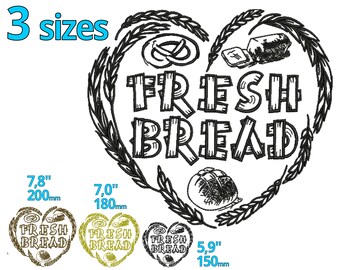 Fresh Bread coeur broderie design 3 tailles- coeur de blé machine à broder fichier pain bretzel Boulangerie DIY Homemade Logo