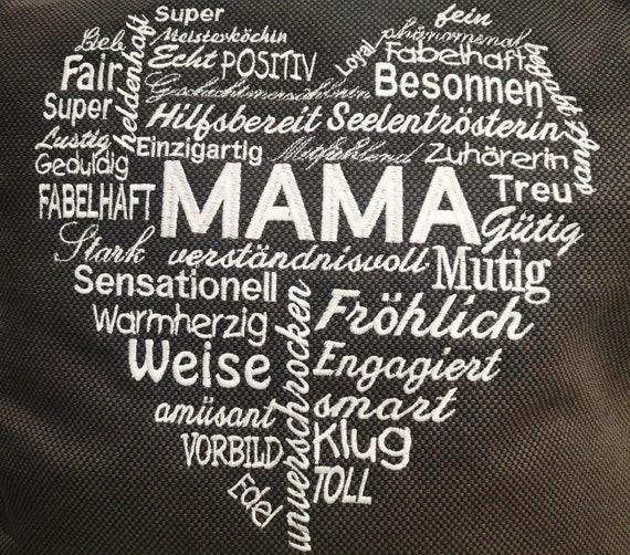 Stickdatei Mama Wörterherz - Stickerei Mama Herz aus Wörter Spruch für Stickmaschine Wortherz