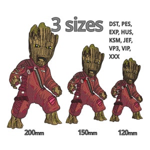 May include: Three different sizes of an embroidered image of a character from the Guardians of the Galaxy movie. The character is a tree-like humanoid wearing a red jumpsuit. The image is available in three sizes: 200mm, 150mm, and 120mm.
