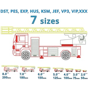Fire Truck embroidery design 7 sizes - Fire Fighter embroidery file action - Fire Car outline Instand download